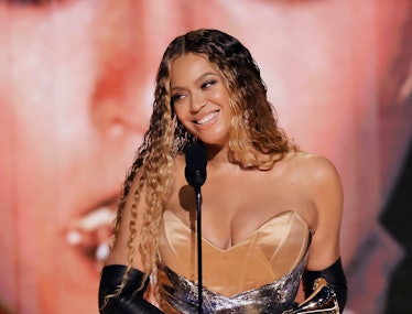 LOS ANGELES, CALIFORNIA - FEBRUARY 05: Beyoncé accepts the Best Dance/Electronic Music Album award f...