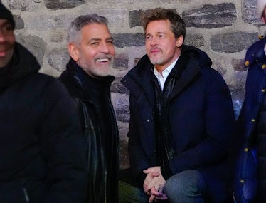 Brad Pitt and George Clooney on location for 'Wolves'.