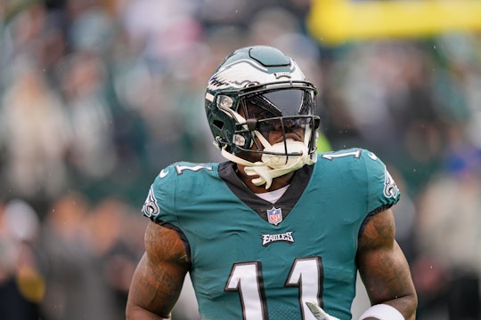 Philadelphia Eagles wide receiver A.J. Brown (11) looks on during the Championship game between the ...