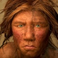 The Neanderthal woman was re-created and built by Dutch artists Andrie and Alfons Kennis. Research i...