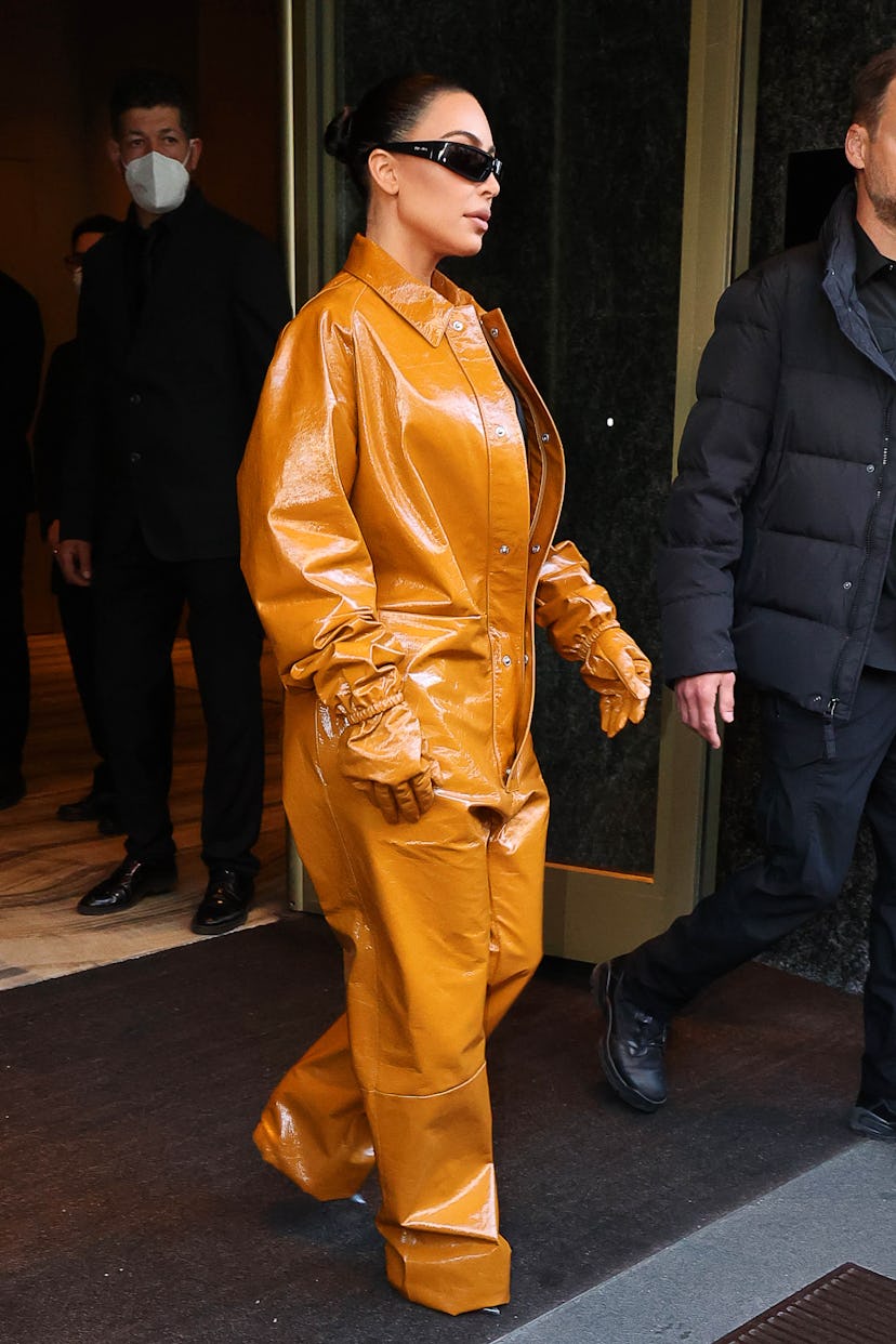 MILAN, ITALY - FEBRUARY 23: Kim Kardashian  is seen during the Milan Fashion Week Fall/Winter 2022/2...