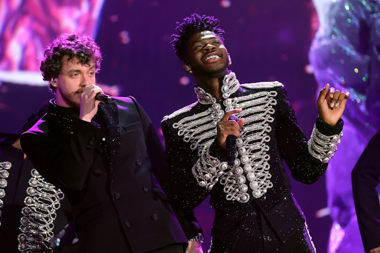 LAS VEGAS, NEVADA - APRIL 03: (L-R) Jack Harlow and Lil Nas X perform onstage during the 64th Annual...