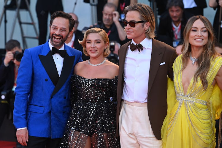 Nick Kroll, Florence Pugh, Chris Pine and Olivia Wilde attend the "Don't Worry Darling" red carpet.