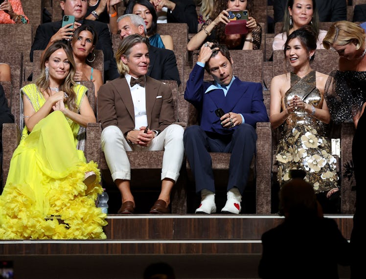 VENICE, ITALY - SEPTEMBER 05: (L-R) Olivia Wilde, Chris Pine, Harry Styles, Gemma Chan and Florence ...