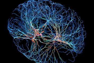 System of neurons with glowing connections on black background