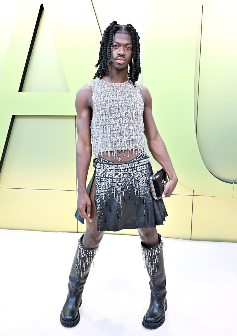 WEST HOLLYWOOD, CALIFORNIA - MARCH 09: Lil Nas X attends the Versace FW23 Show at Pacific Design Cen...