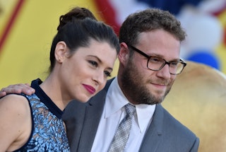 Actor Seth Rogen and wife Lauren Miller arrive at the premiere of Sony's 'Sausage Party' at Regency ...