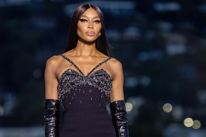 Naomi Campbell walks the runway during the Versace FW23 Show at Pacific Design Center on March 09, 2...