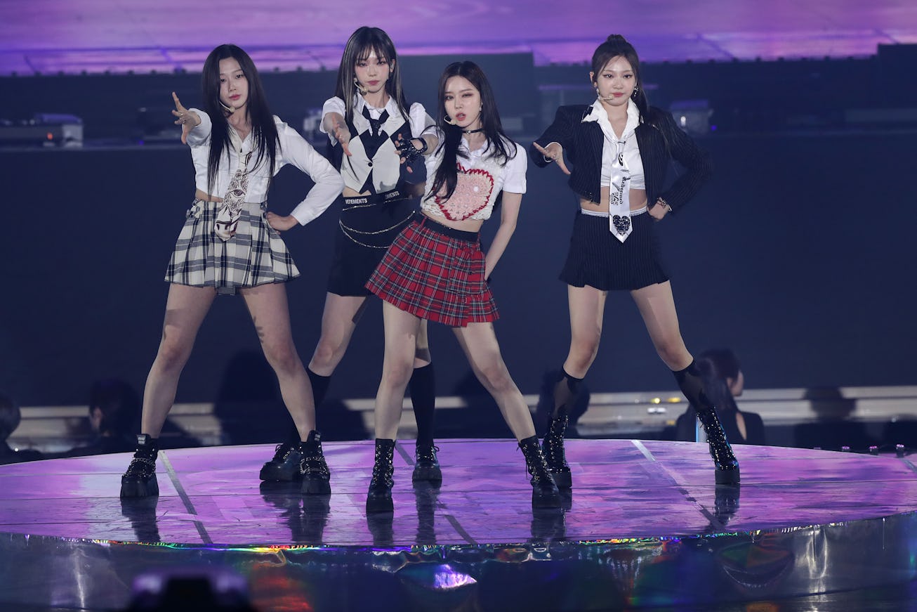 SEOUL, SOUTH KOREA - FEBRUARY 18: Winter, Karina, Giselle and Ningning of girl group aespa perform o...