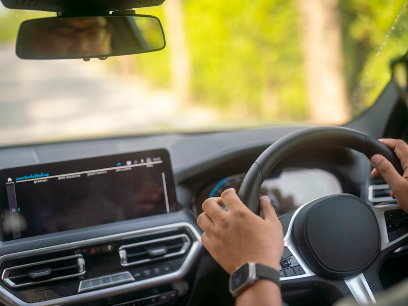 Driving car on the road, travel background