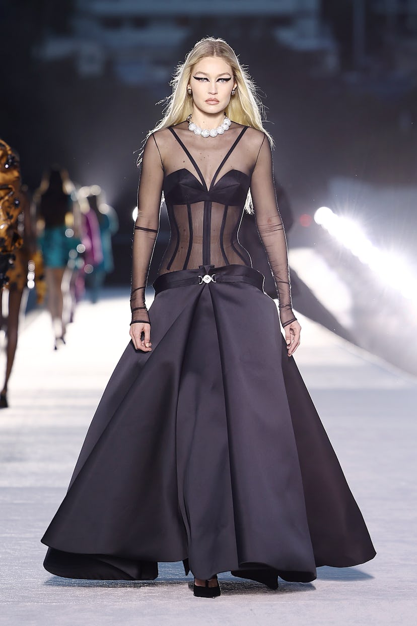 Gigi Hadid walked the Versace Fall 2023 show. 