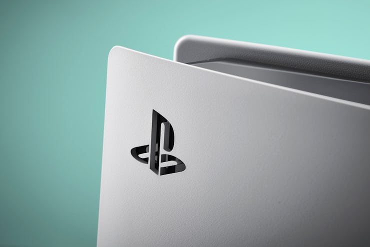 Detail of the logo on a Sony PlayStation 5 home video game console, taken on October 29, 2020. (Phot...