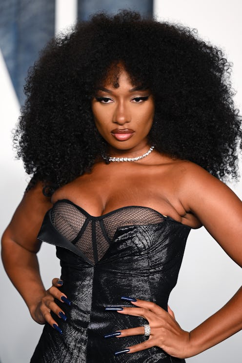 Megan Thee Stallion attends the 2023 Vanity Fair Oscar Party in a bustier-inspired mermaid dress