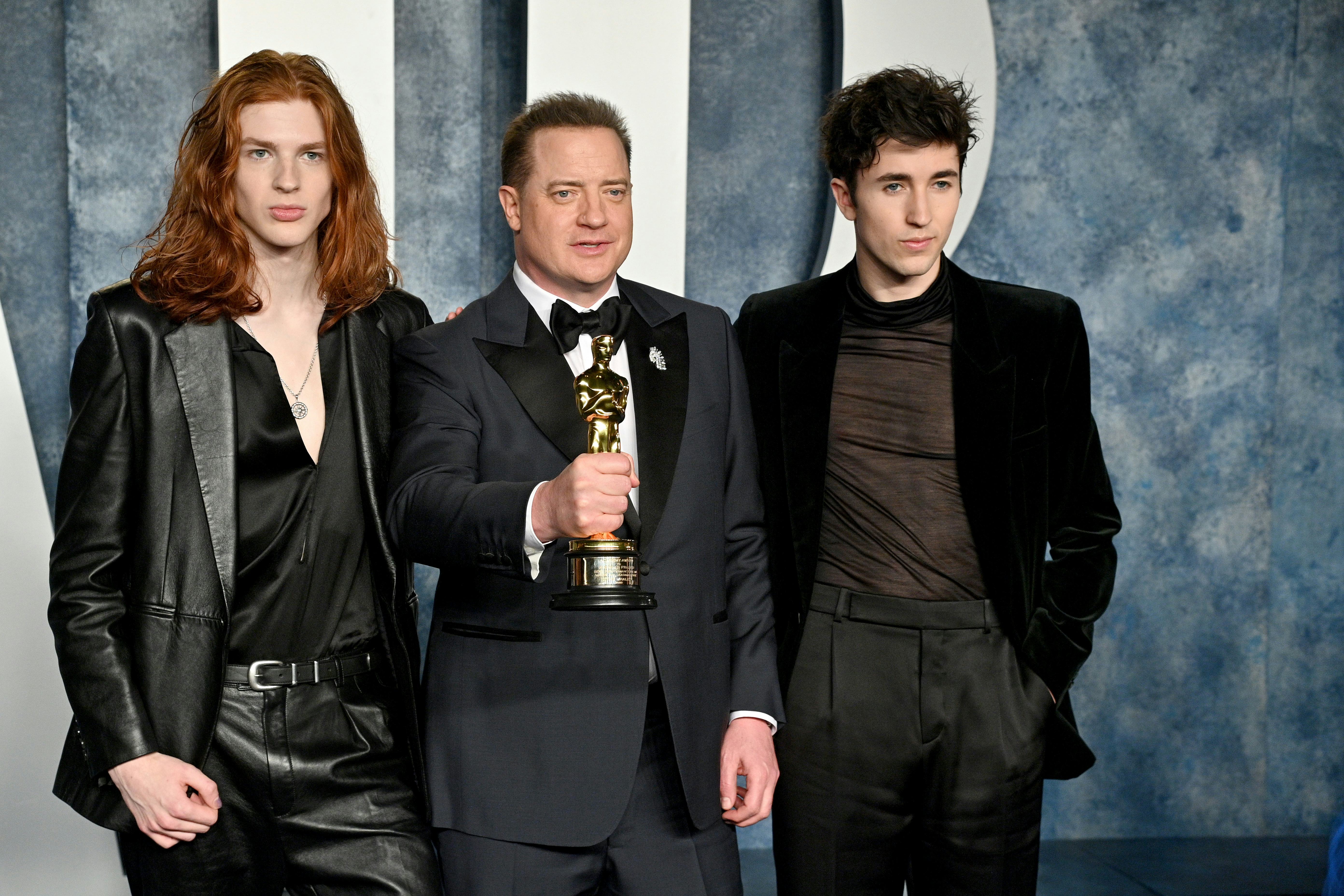 Brendan Fraser's Sons Rib Dad At Oscars "His Dad Jokes Still Don't Hit"
