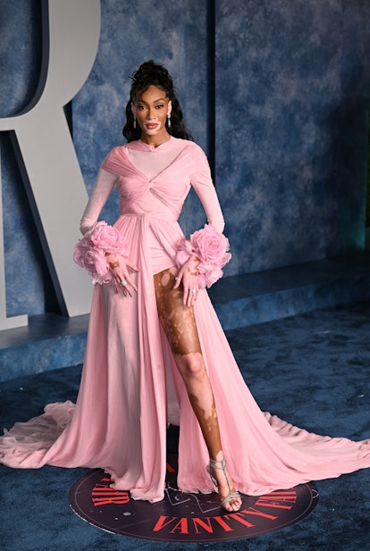 Winnie Harlow, attends the Vanity Fair Oscar Party held at the Wallis Annenberg Center for the Perfo...