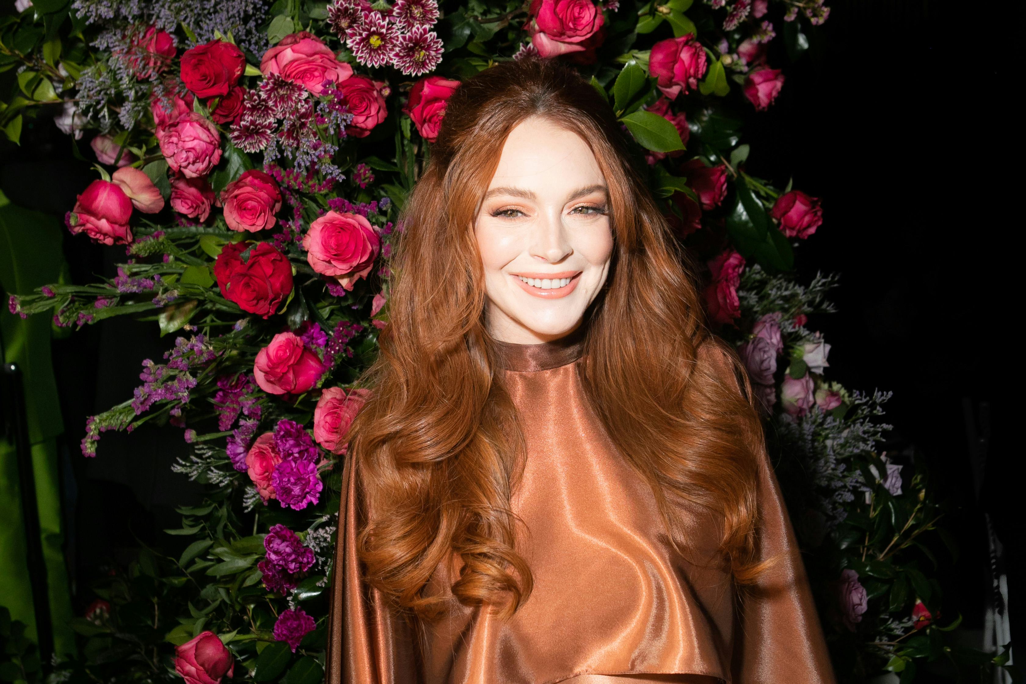 NEW YORK, NEW YORK - FEBRUARY 09: Lindsay Lohan attends the Christian Siriano Fall/Winter 2023 NYFW ...