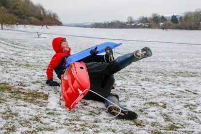 Father and son crash in a sled. Not technically a winter joke, but winter fun nonetheless. 