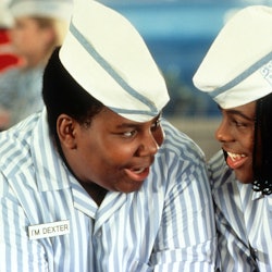 Kenan Thompson and Kel Mitchell smiling in a scene from the film 'Good Burger', 1997. (Photo by Para...
