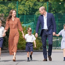 BRACKNELL, ENGLAND - SEPTEMBER 07: Prince George, Princess Charlotte and Prince Louis (C), accompani...