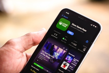 BRAZIL - 2021/03/16: In this photo illustration the Xbox Game Pass logo in App Store seen displayed ...