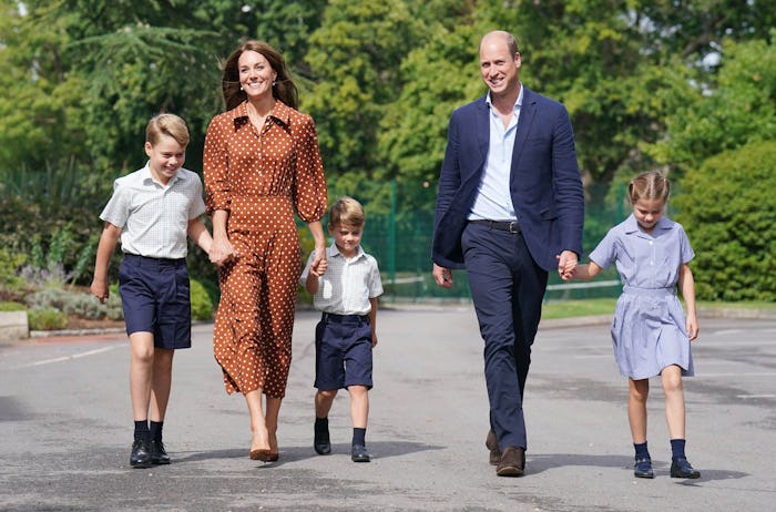 BRACKNELL, ENGLAND - SEPTEMBER 07: Prince George, Princess Charlotte and Prince Louis (C), accompani...