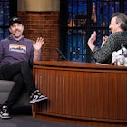 LATE NIGHT WITH SETH MEYERS -- Episode 1408 -- Pictured: (l-r) Actor Jason Sudeikis during an interv...