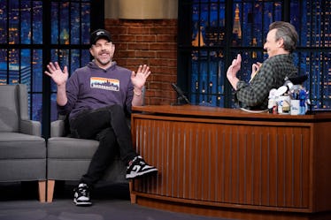 LATE NIGHT WITH SETH MEYERS -- Episode 1408 -- Pictured: (l-r) Actor Jason Sudeikis during an interv...