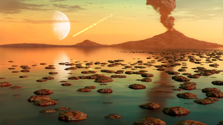 Archaean Earth. Illustration of the Earth as it may have been in the Archaean eon (3.8 to 2.5 billio...
