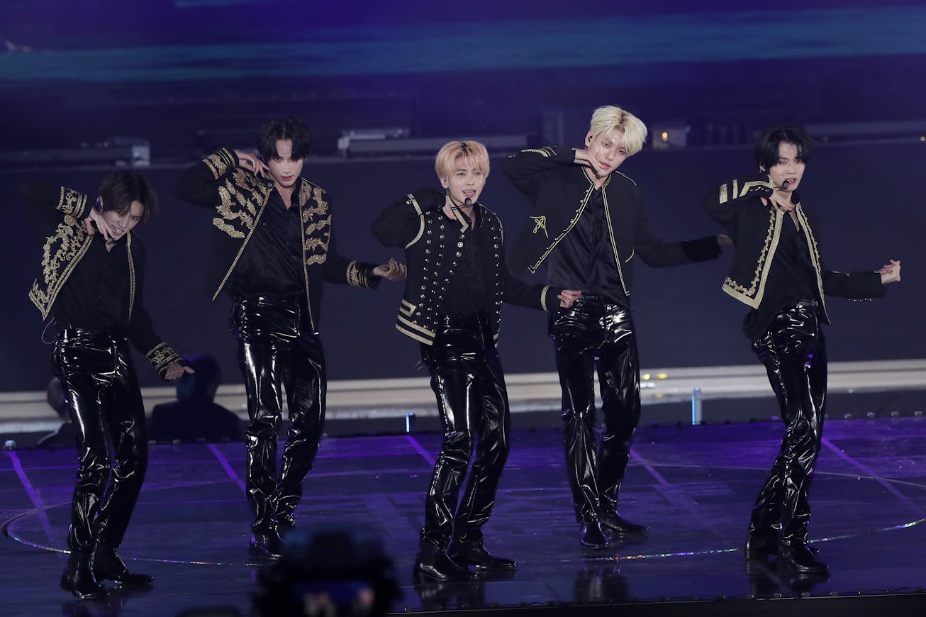 SEOUL, SOUTH KOREA - FEBRUARY 18: Soobin, Hueningkai, Beomgyu, Yeonjun and Taehyun of boy band TOMOR...