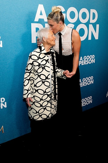 Florence Pugh (R) and her grandmother Pat Mackin attend MGM's "A Good Person" New York Screening 