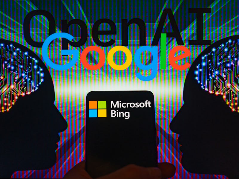 Google - OpenAI displayed on screen with Microsoft Bing on mobile seen in this photo illustration. ...