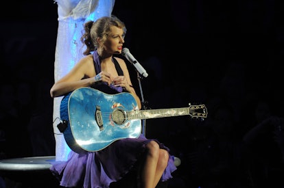 Taylor Swift performs onstage during the 'Speak Now World Tour,' which is representative of the 'Spe...