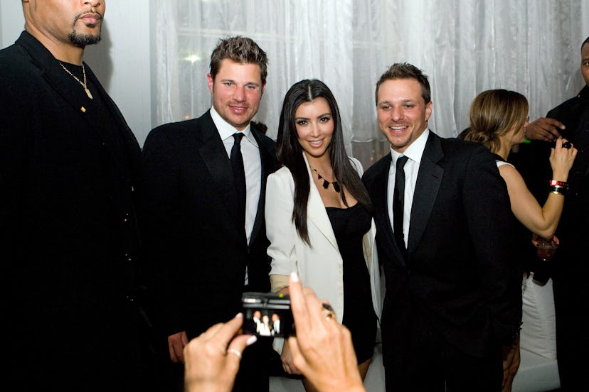 LOUISVILLE, KY - MAY 01:  Nick Lachey,Kim Kardashian, and Drew Lachey attend the 2nd Annual Derby Sp...