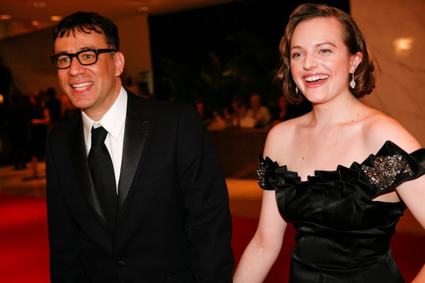 WASHINGTON - MAY 01: Actor Fred Armisen and his wife, actress Elisabeth Moss, arrive at the White Ho...