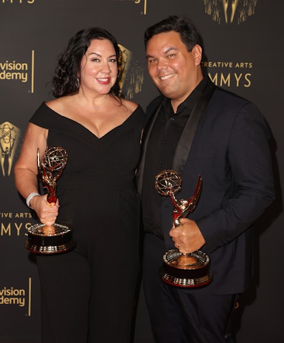 Kristen Anderson-Lopez and Robert Lopez at the Creative Arts Emmys. Photo via Getty Images