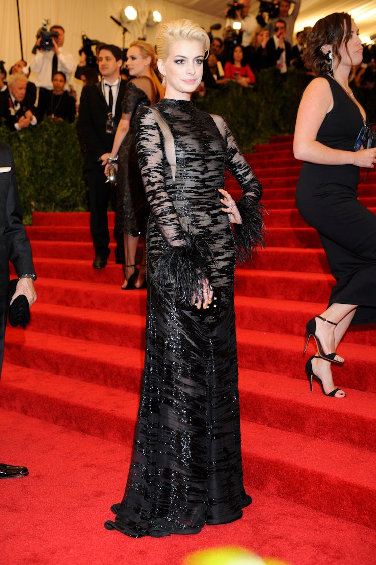 Anne Hathaway attends the Costume Institute Gala for the "PUNK: Chaos to Couture" exhibition 