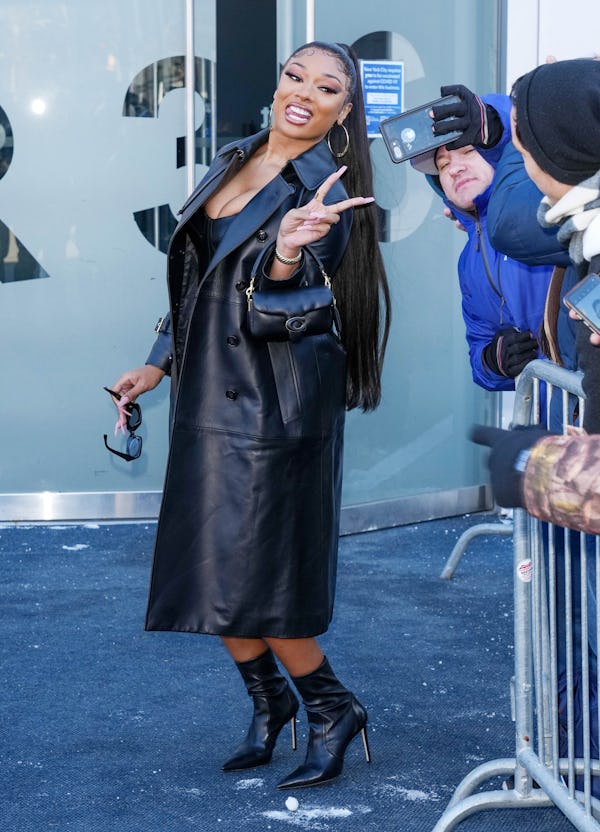 Megan Thee Stallion wore the Coach Pillow Tabby bag in New York. 