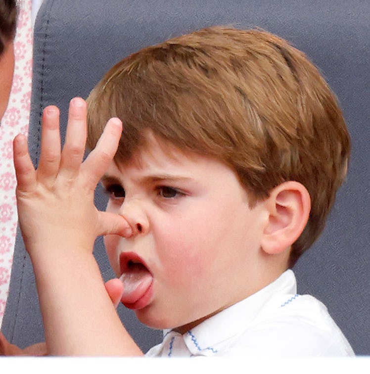 Prince Louis of Cambridge 'thumb's his nose' and sticks his tongue out at his mother Catherine, Duch...
