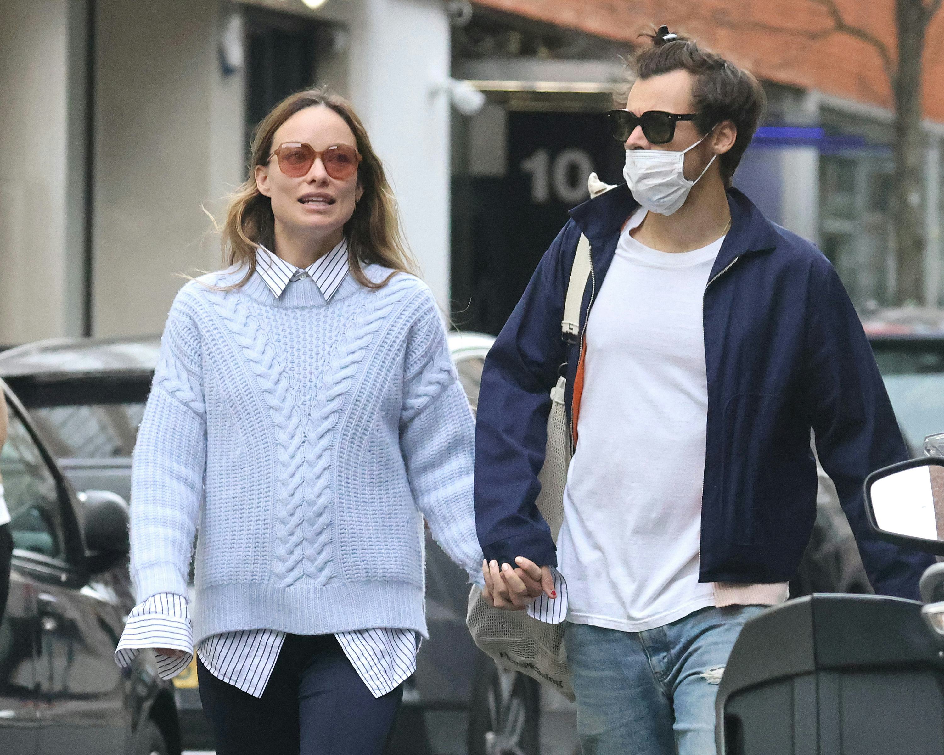 Harry Styles and Olivia Wilde are seen in Soho on March 15, 2022 in London, England.