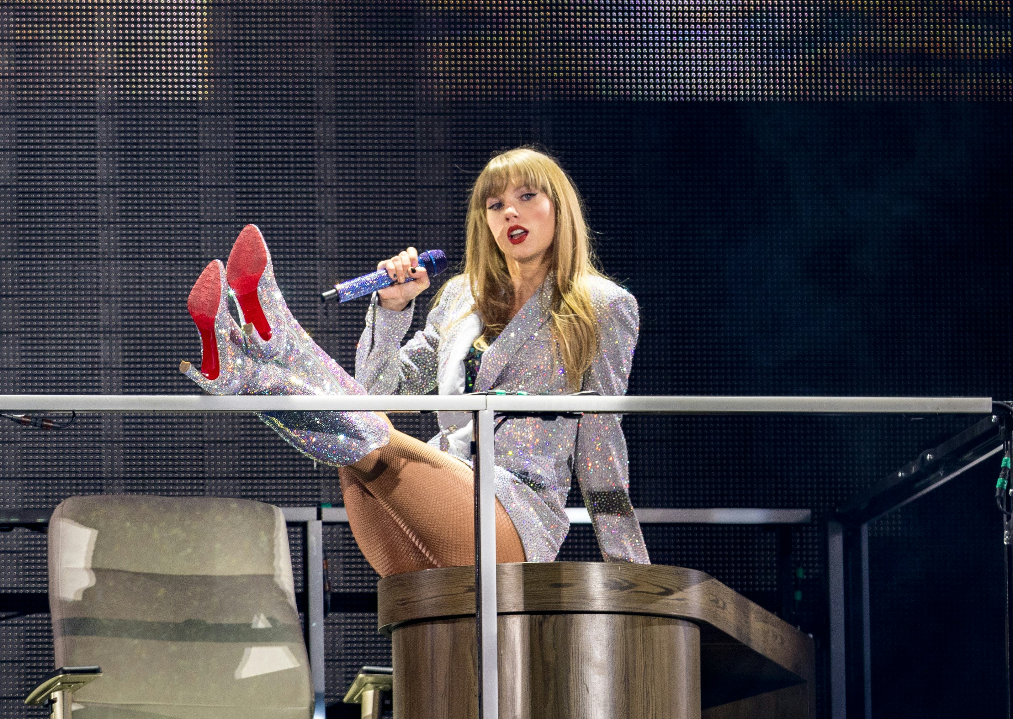 Taylor Swift performs at &ldquo;The Eras Tour&rdquo; held at Allegiant Stadium on March 24, 2023 in Las Vegas, N&hellip;