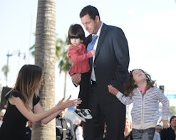 Actor Adam Sandler arrives with his wife Jackie and his daughters Sunny Madeline (L) and Sadie Madis...