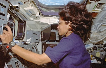 (19 November - 5 December 1997) --- Astronaut Kalpana Chawla, mission specialist, operates the Space...