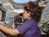 (19 November - 5 December 1997) --- Astronaut Kalpana Chawla, mission specialist, operates the Space...