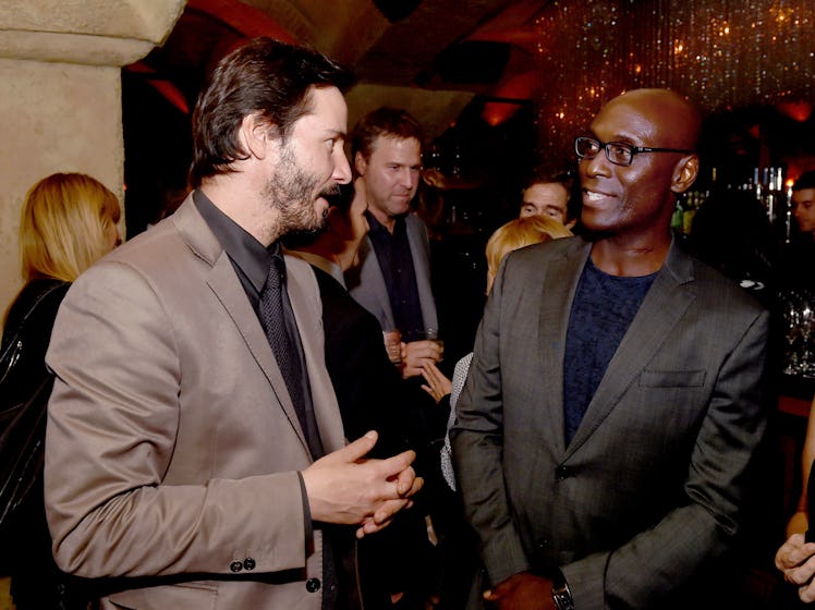 LOS ANGELES, CA - OCTOBER 22:  Actors Keanu Reeves (L) and Lance Reddick talk at the after party for...