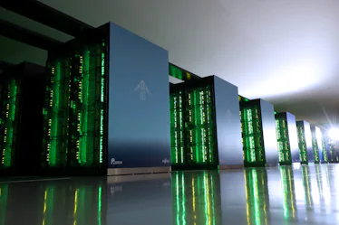 This picture taken on June 16, 2020 shows Japan's Fugaku supercomputer at the Riken Center for Compu...