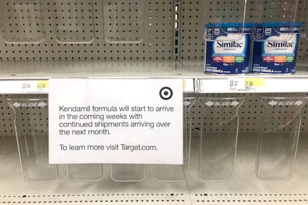 Kendamil Baby Formula shortage sign due to supply chain issues, in a Target store in, Queens, New Yo...