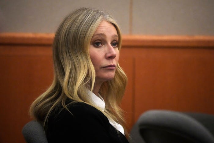 US actress Gwyneth Paltrow sits in court during an objection by her attorney at her trial, March 27,...