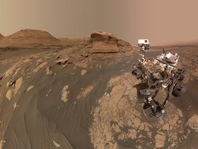 The Curiosity Mars rover takes selfie in front of Mont Mercou, a rock outcrop that stands 20 feet (6...