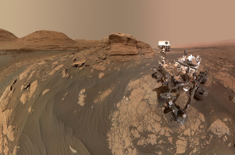 The Curiosity Mars rover takes selfie in front of Mont Mercou, a rock outcrop that stands 20 feet (6...