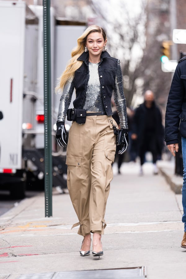 NEW YORK, NEW YORK - JANUARY 17: Gigi Hadid is seen during a photo shoot for Maybelline in Midtown o...